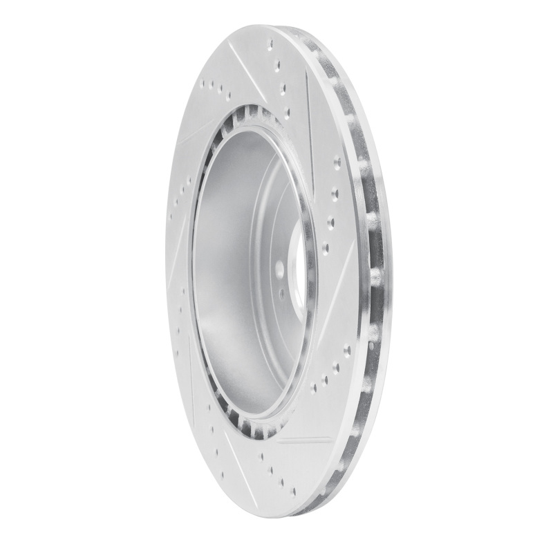 Mitsubishi Lancer Brake Rotor (1) - Rear Left - R1 Concepts - Drilled & Slotted - Silver - `08-`15